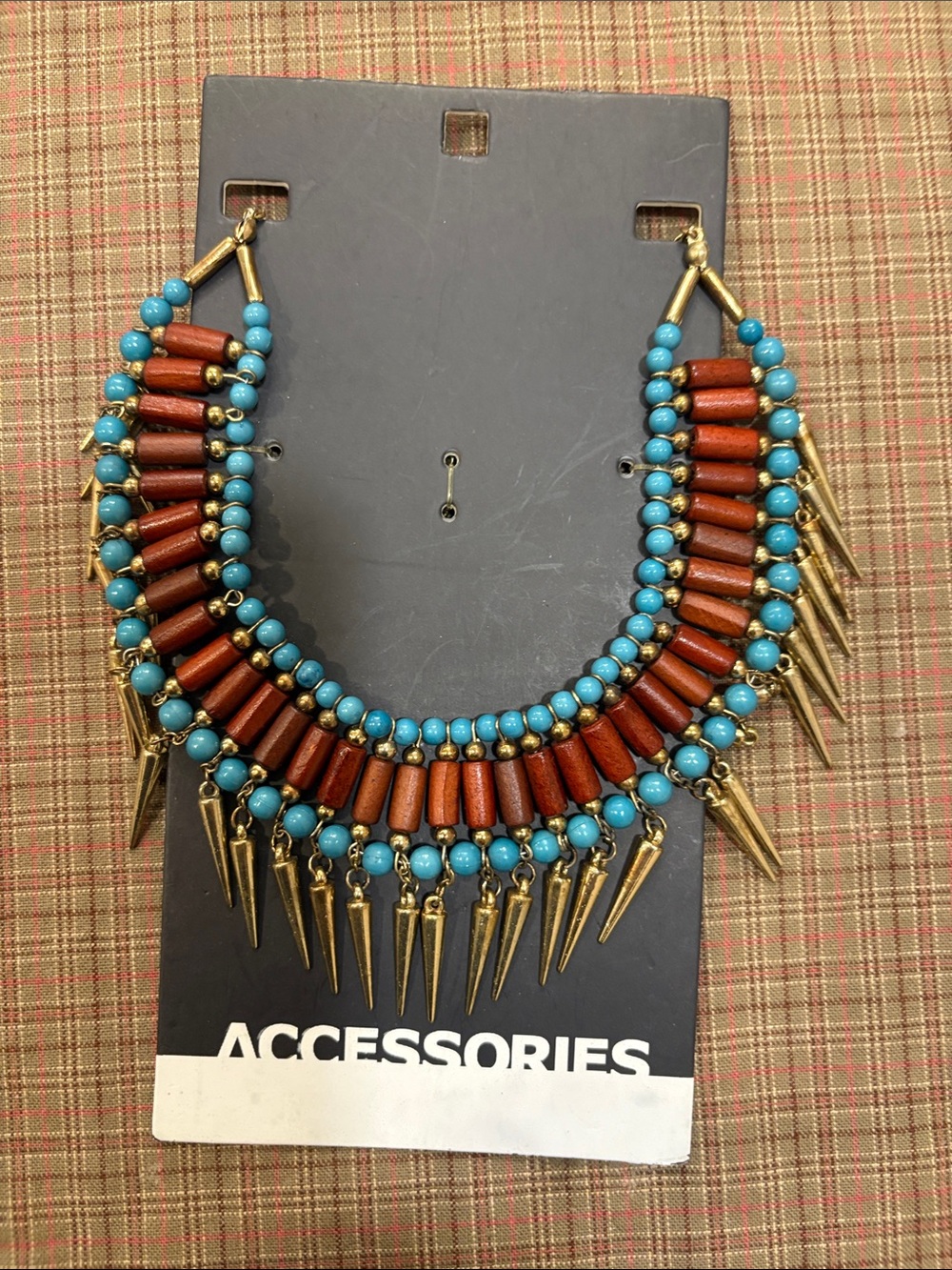 Accessorize Turquoise and Brown Tribal Spike Necklace